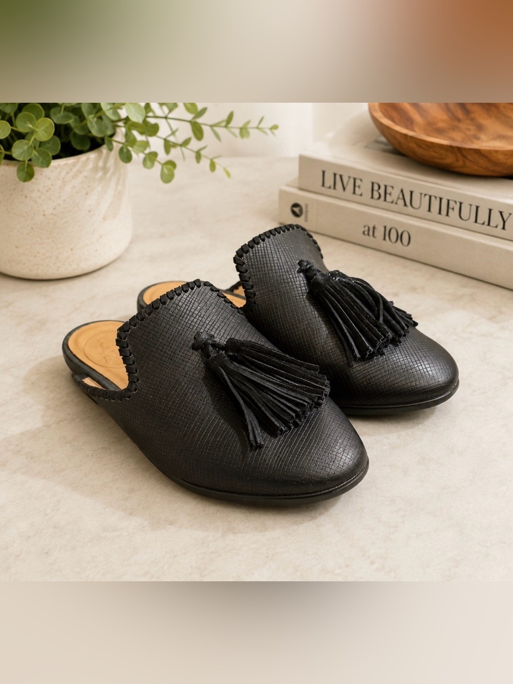 Jack Rogers Black Mule slip on slide with Tassels size 7.5